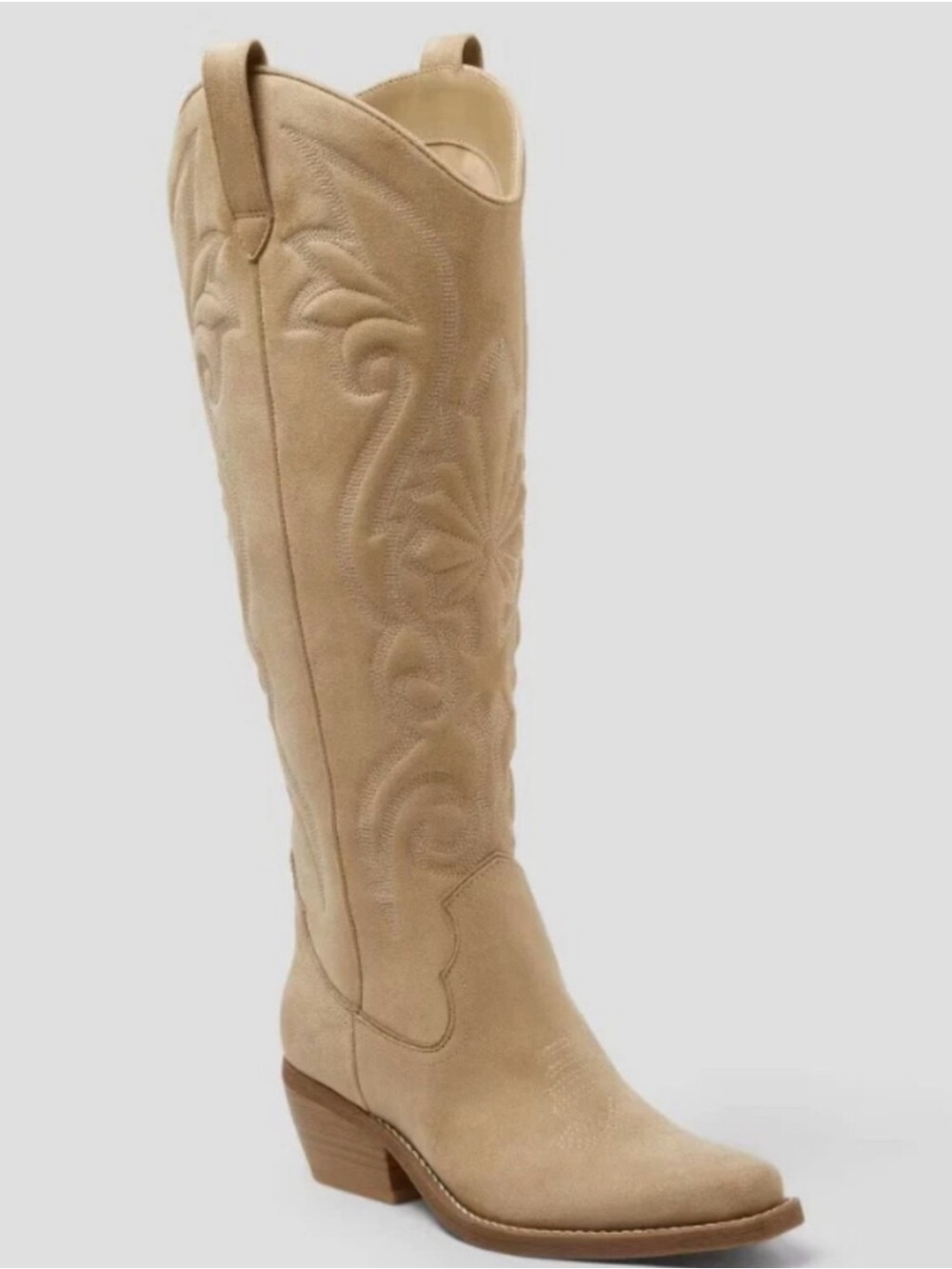 Women's Tall Embroidered Suede Western Boots - Beige